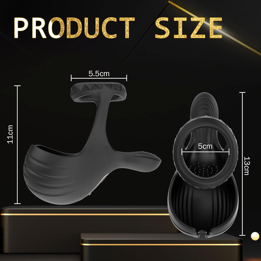 Vibrating Cock Ring with Testicles Vibrator, APP Vibrator Prostate Massager Penis Ring Sex Toy for Men Erotic with 10 Vibration Modes, Medical Silicone Waterproof Sex Toys for Adult Couples Black