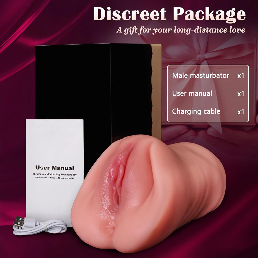 Realistic Skin-Safe 9X Automatic Thrusting & Vibrating Pocket Pussy