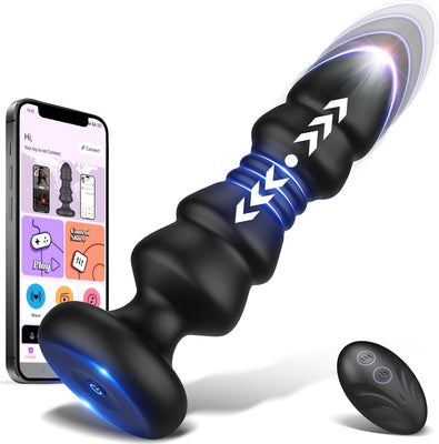 Thrusting Sex Toys Anal Plugs - APP Remote Control Vibrating Butt Plug with 12 Vibrating & Thrusting Modes Prostate Massager Anal Toys, G Spot Vibrator Anal Sex Toys for Male and Female