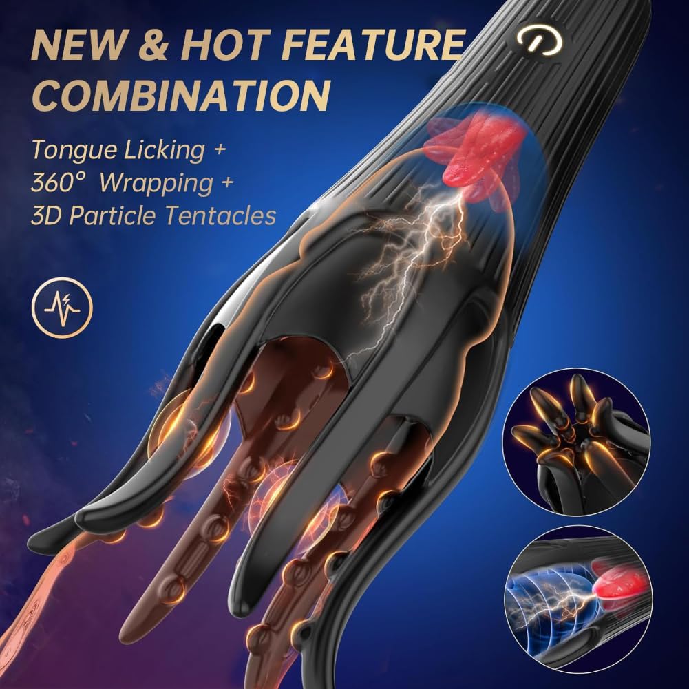 Male Sex Toys for Men - Masturbator Machine with 10 Modes Vibration & 10 Licking Tongue,Adult Sex Toys for Training & Prolong Endurance,Waterproof Male Stroker