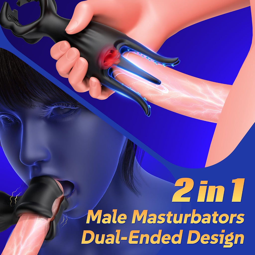 9X Licking Vibrating Double-Ended Penis Trainer 360° Wrapped Stimulation Male Masturbator