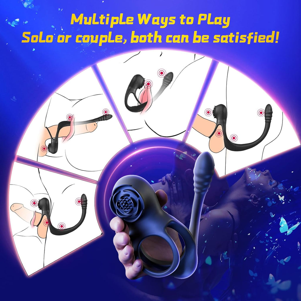 Vibrating Cock Ring Super Couples Sex Toys, Double Penis Ring Stimulate Erection, Male Sex Toy with 10x10 Vibration Modes, SAMCHEON Adult Toys for Perineum Prostate Massage Anal Clitorise Stimulator