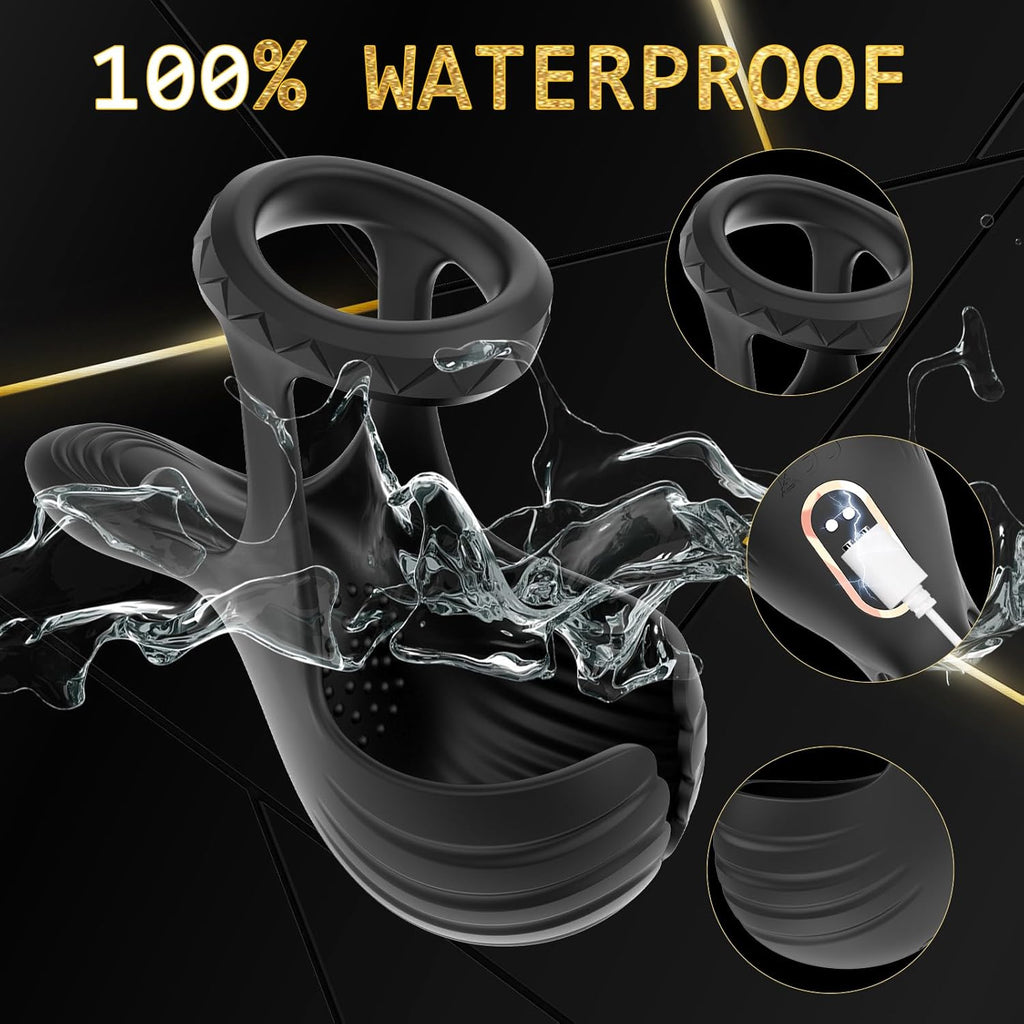 Vibrating Cock Ring with Testicles Vibrator, APP Vibrator Prostate Massager Penis Ring Sex Toy for Men Erotic with 10 Vibration Modes, Medical Silicone Waterproof Sex Toys for Adult Couples Black