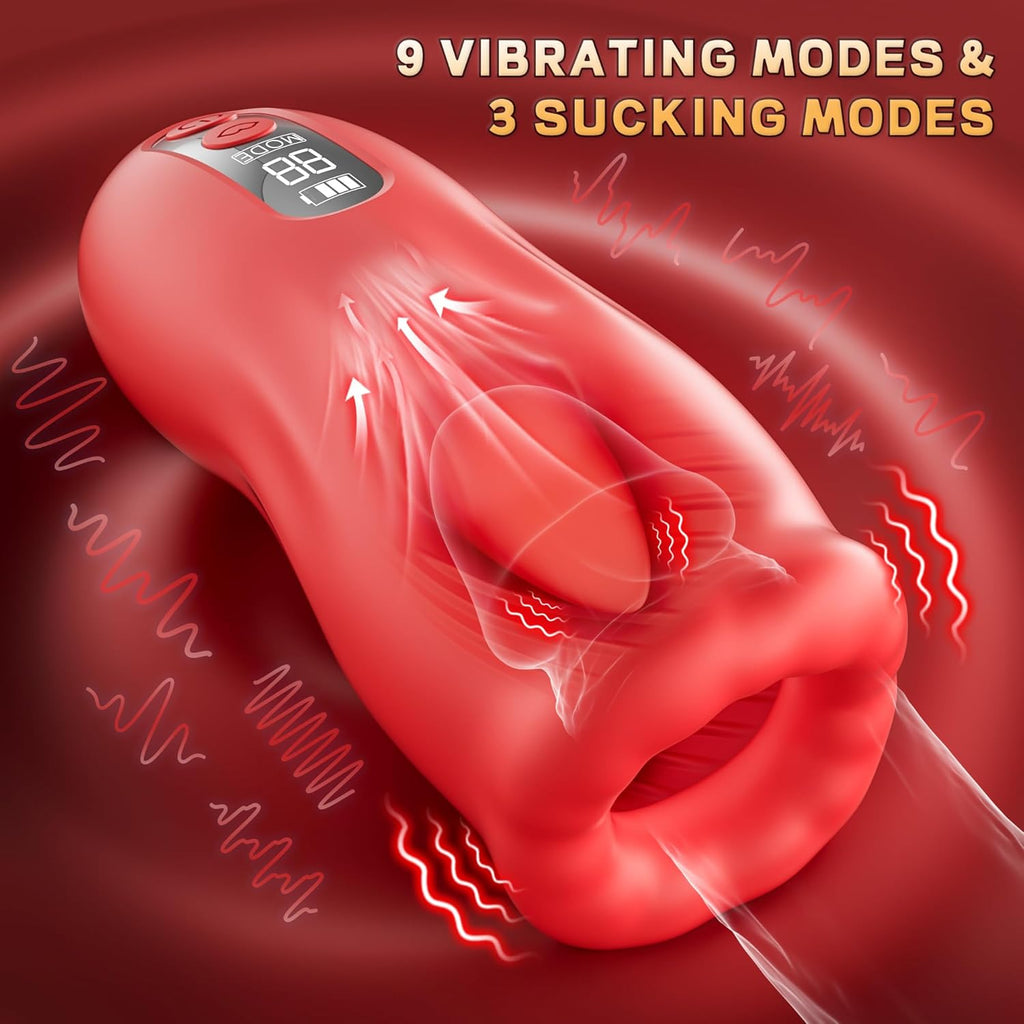 Male Masturbator Sex Toys - Mastuaber Adult Toy for Men Mouth-Wrapped Blowjob Massage Mastuabors with 9 Modes Tongue Licking Vibrating & 3 Suction Modes, Mens Penis Stroker Hands Free Automatic Cup