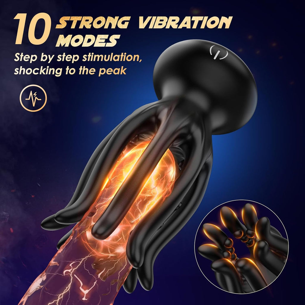 Tentacle Shaped Penis Vibrator - 10 Vibrating 360° Wrapping for Glans Clit Nipple Stimulation