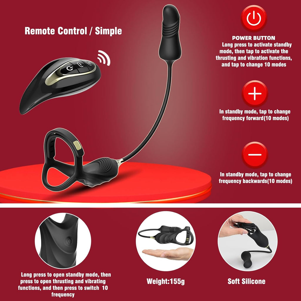 10 Modes Prostrate Massager and one-Touch Recovery Portable Soft Silicone Easy to wear Powerful Silent and Waterproof Beautifully Packaged Man Ladies Gift Pleasure.-SIY4-5, Black-5