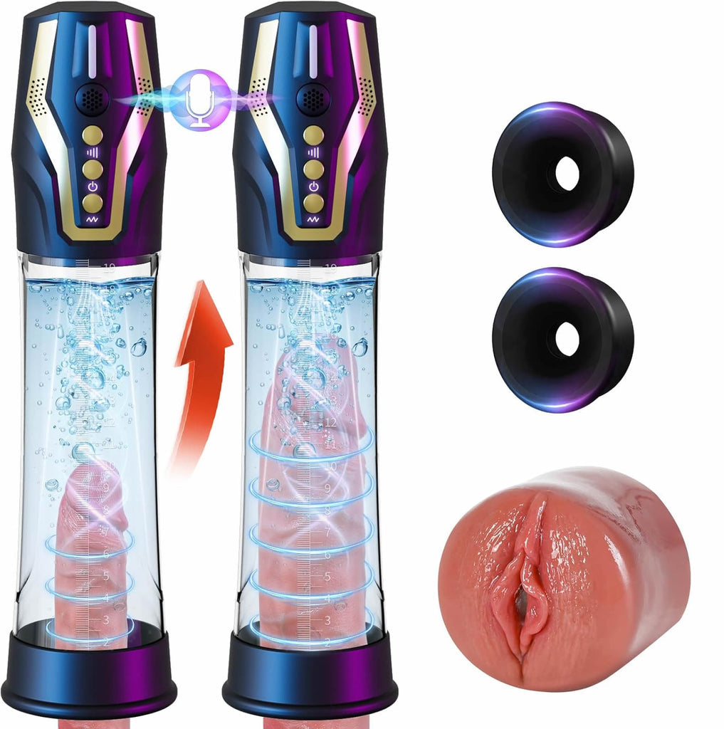 Male Sex Toys Penis Pump - Voice Control Penisp Pump with Cock Ring & Pocket Pussy, Male Masturbator 4 Sucking & 4 Pumping, Penis Extender Sex Toy Cock Pump, Dick Pump Penis Enlarger Sex Toýs for Man