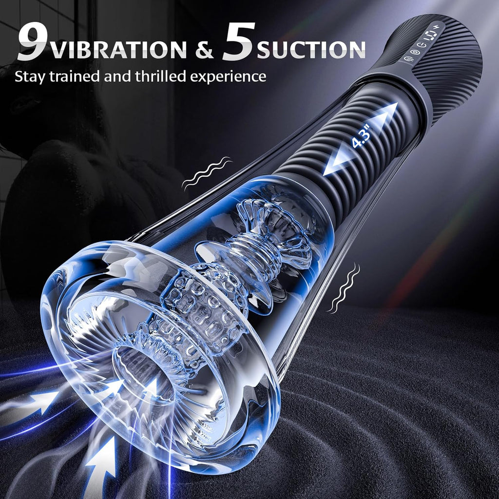Male Masturbator Penis Pump Sex Toys for Men, 9 Vibrating Spring & 5 Vacuum Suction Adult Mens Sex Toy with 2 Switchable Sleeves for Masturbation or Training, Govosaa Fleshliglt for Men Masterubaters
