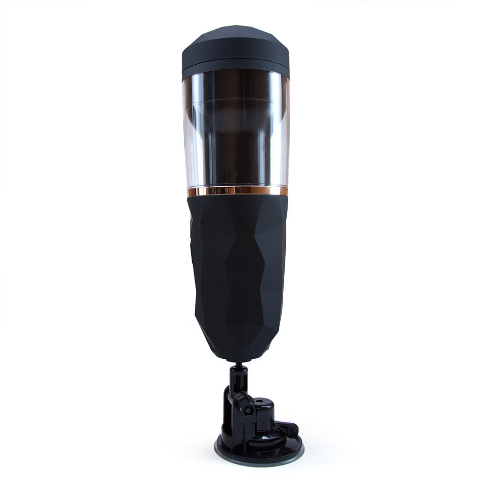 Stroking masturbator with suction cup
