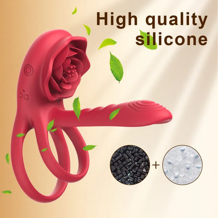 Rechargeable 7 Vibrating Male Couples Sex Toys, Vibrating Penis Ring with Rose Clitoral Stimulator, Couples Sex Toys with G Spot Clitoral Vibrator