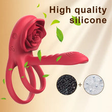 Load image into Gallery viewer, Rechargeable 7 Vibrating Male Couples Sex Toys, Vibrating Penis Ring with Rose Clitoral Stimulator, Couples Sex Toys with G Spot Clitoral Vibrator
