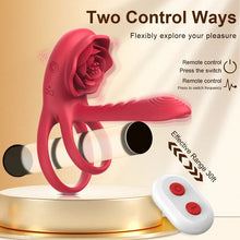 Load image into Gallery viewer, Rechargeable 7 Vibrating Male Couples Sex Toys, Vibrating Penis Ring with Rose Clitoral Stimulator, Couples Sex Toys with G Spot Clitoral Vibrator