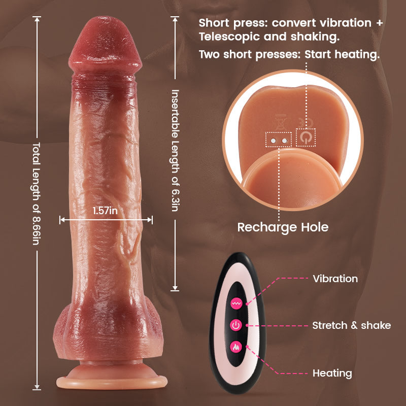 9-Frequency Vibration Thrusting Swing Realistic Dildo 8.66 Inch - nude